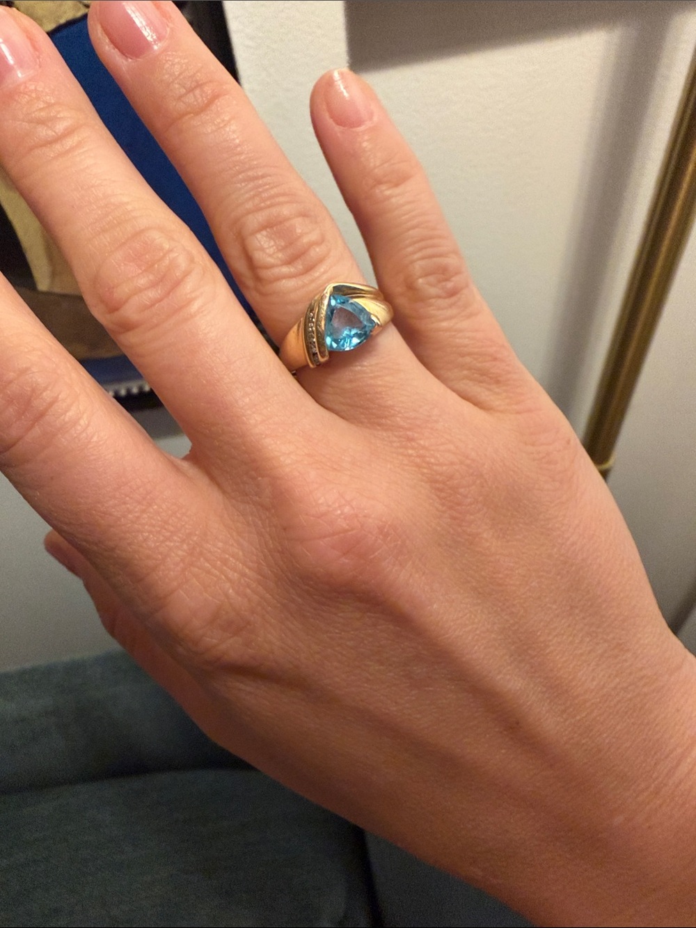 Vintage Gold Cocktail Ring with Blue Topaz and Diamonds - Picture 1 of 6